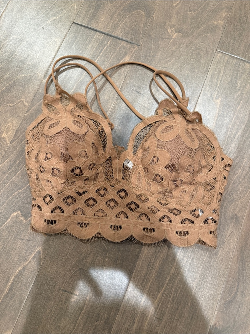 Floral Lace Bandeau Bralette in Brown